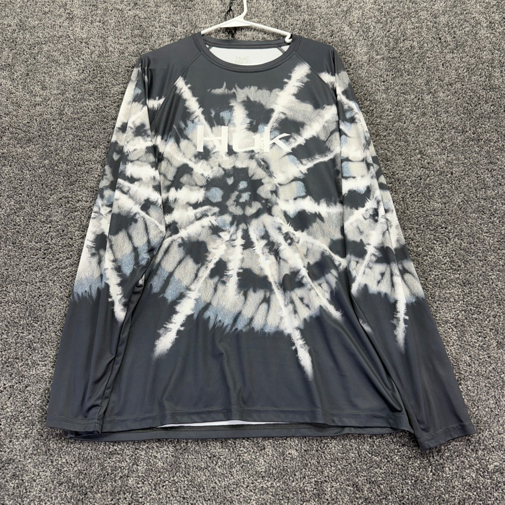 Huk Fishing Shirt Mens Extra Large Gray Tie Dye Long Sleeve Performance Tee XL